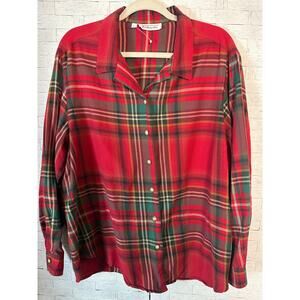 Talbots women’s blouse button up classic flannel plaid red green vintage fall